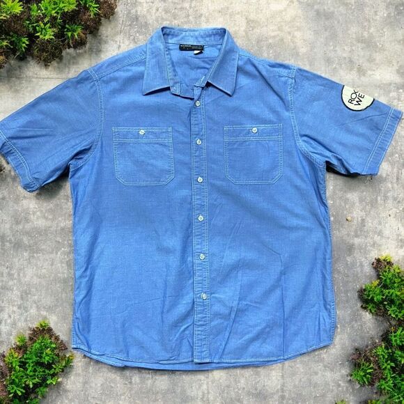 Rocawear Vintage Y2K Mechanic Cotton Button Front Blue Shirt Men's Size X-Large - Picture 1 of 8